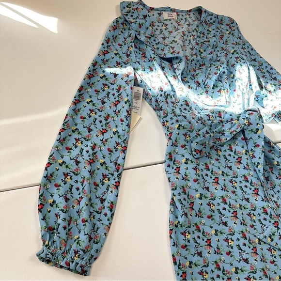Little Moon Blue Elm Floral Wrap Midi Wrap Women Longsleeves Ruffle Dress Sz XXS - Picture 10 of 16